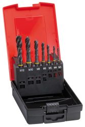 Sada strojových závitníkov DIN371/376 HSSE tvar C M3-M12 + jadrový vrták FORMAT