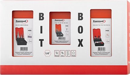 Súprava na obrábanie kovov "BIT BOX" 1/4" STB+kužeľový záhlbník + kombinovaný vrták